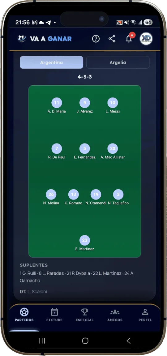 Formación de cada equipo
