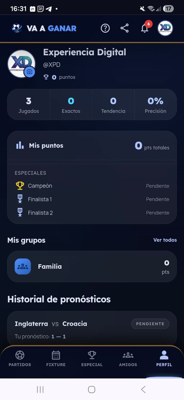 Pantalla Perfil